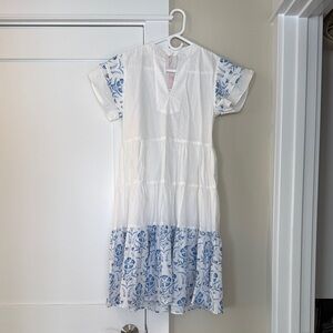 NWT Victoria Dunn White Dress with Blue Floral Trim